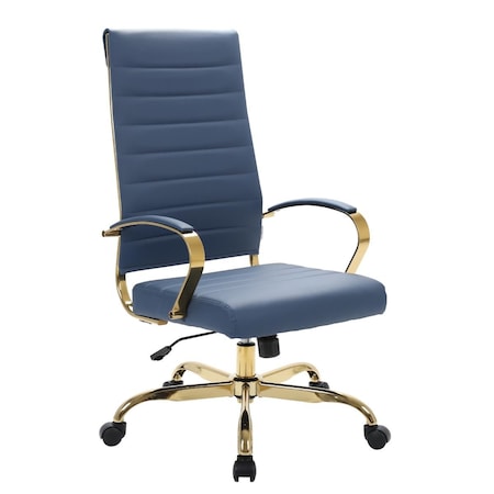 Kd Benmar High-Back Leather Office Chair with Gold Frame, Navy Blue KD2609661